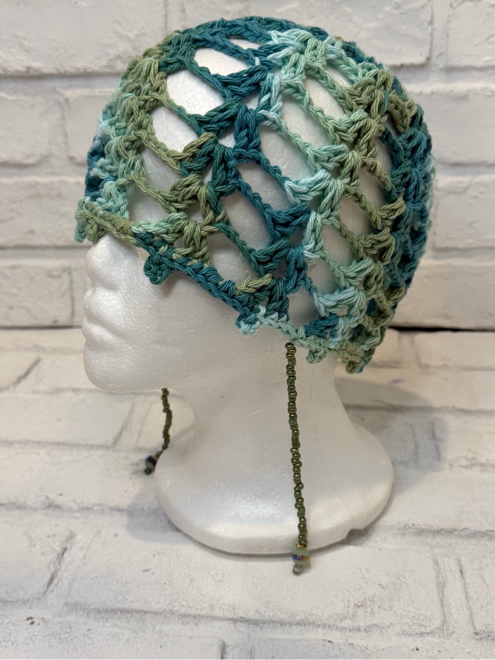 Crocheted Lace beanie with beaded accent
